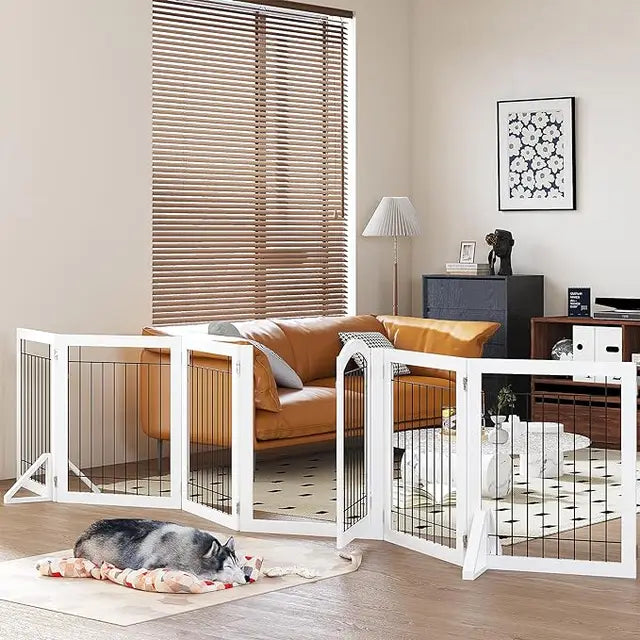 Extra Wide Freestanding Wire Dog Gate with Walk-Through Door