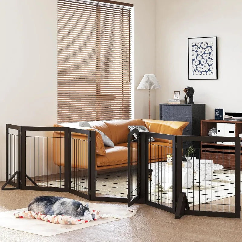 Extra Wide Freestanding Wire Dog Gate with Walk-Through Door