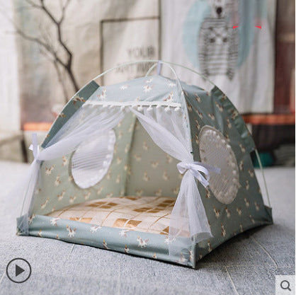 Semi-Enclosed Plush Cat Tent with Nesting Pad