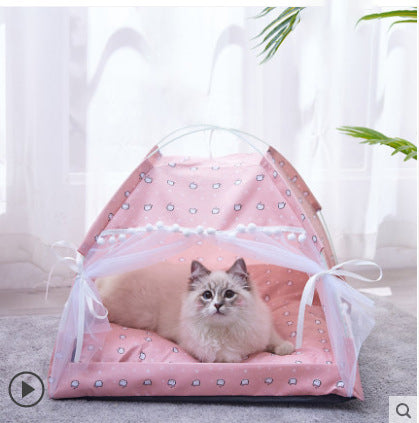 Semi-Enclosed Plush Cat Tent with Nesting Pad