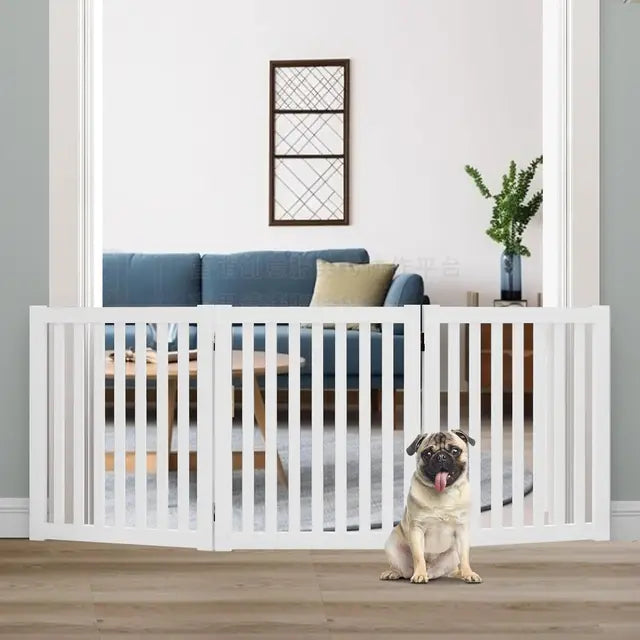 Freestanding Pet Gate - Foldable Indoor Wooden Dog & Puppy Fence