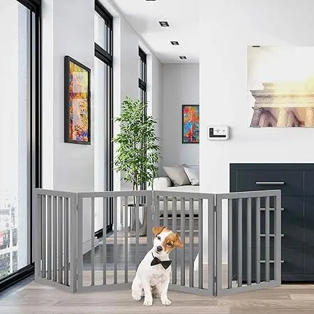 4-Panel Foldable Freestanding Dog Fence for Stairs, Hallways, Doorways