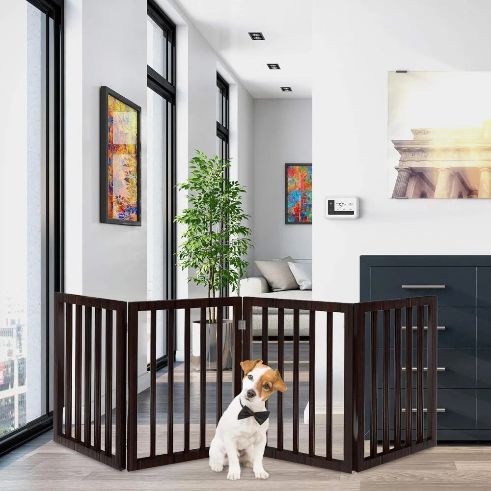 4-Panel Foldable Freestanding Dog Fence for Stairs, Hallways, Doorways