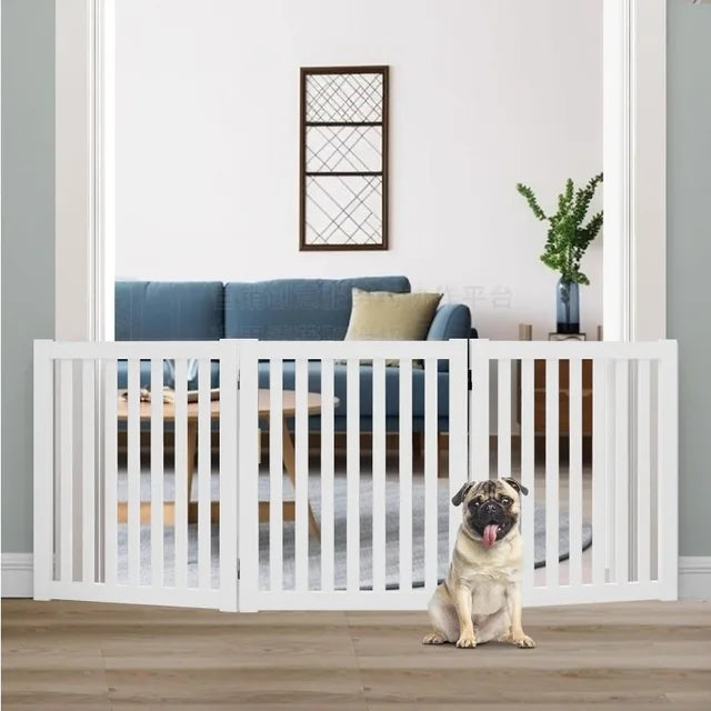 3-Panel Wooden Freestanding Pet Gate, Foldable Indoor Dog Fence