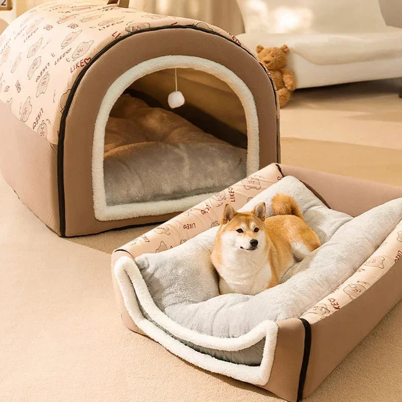 2 in 1 Winter Dog Kennel with Detachable Fluffy Bed